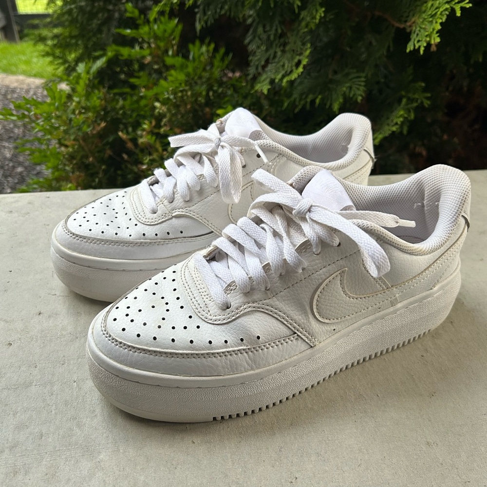 Nike White Leather Low-Top Platform Sneakers
